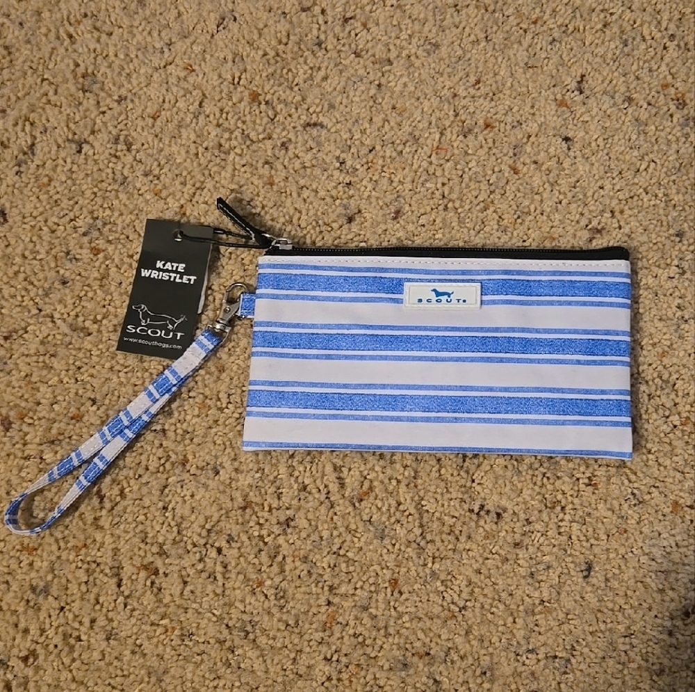 Scout Blue and White Striped Wristlet